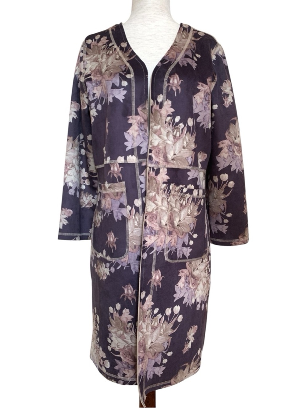 Chelsea & Theodore faux suede floral print open jacket, NWT, S